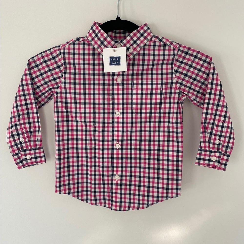 Janie and Jack Pink and Blue Striped Button Up